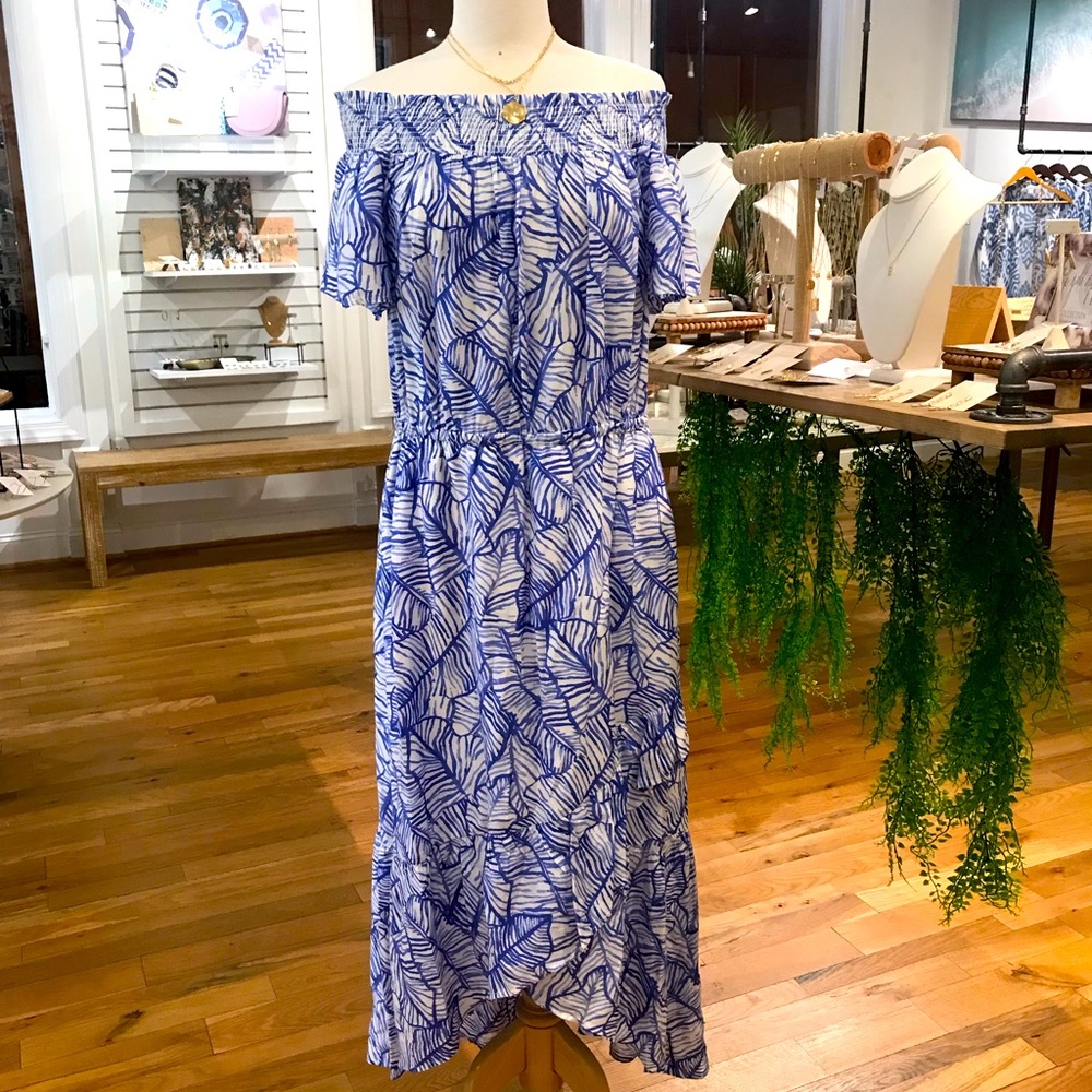 Vineyard Vines 🏝 Banana Leaf High Low Maxi Dress, Size 16, NWOT, Blue